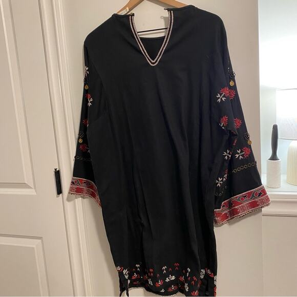 Ulla Johnson Black Red Intricate Golden Long Sleeve Mini Dress Medium - Picture 16 of 16